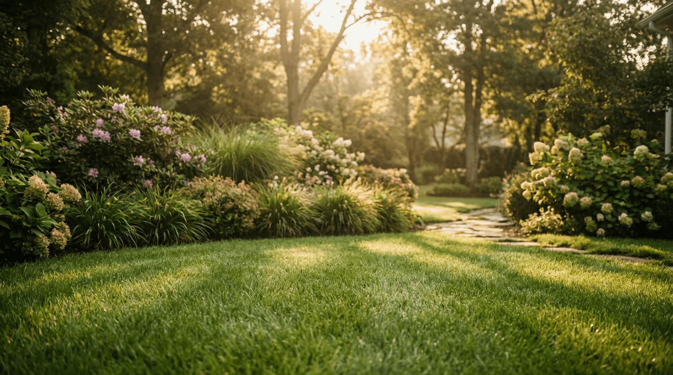 Striped healthy lawn with clean edges in a Toronto backyard