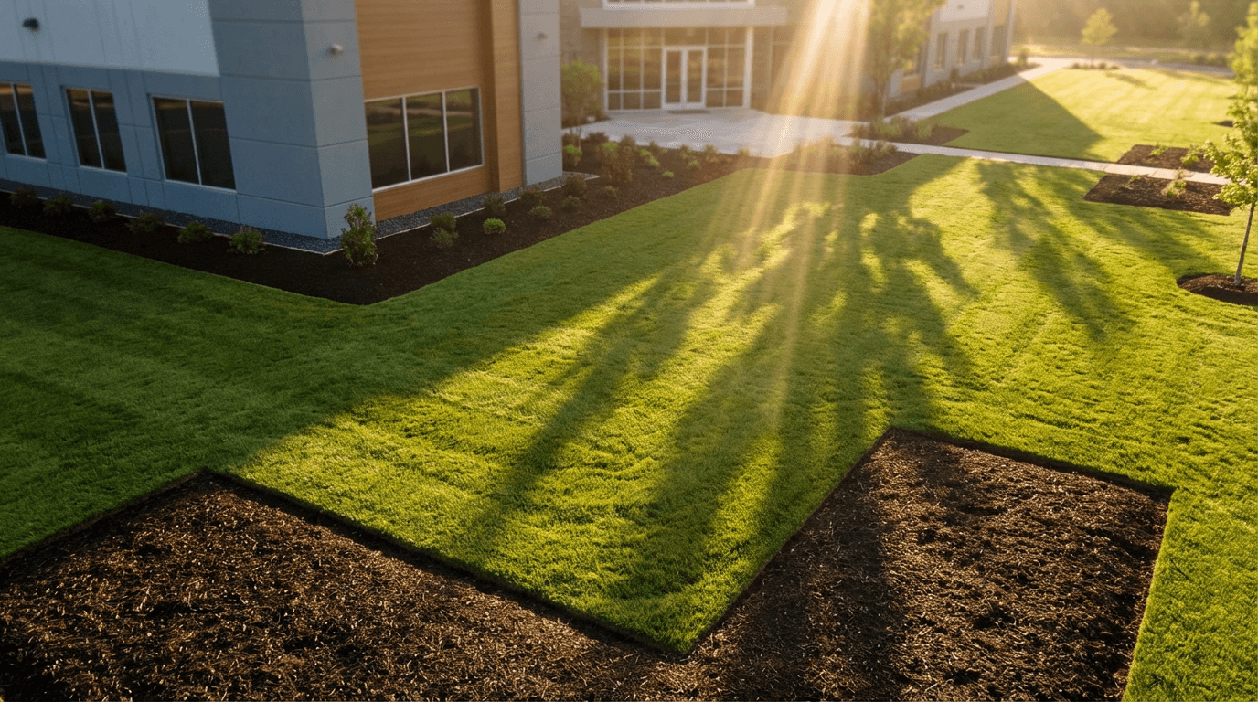 Commercial property lawn maintenance in Toronto with neat borders